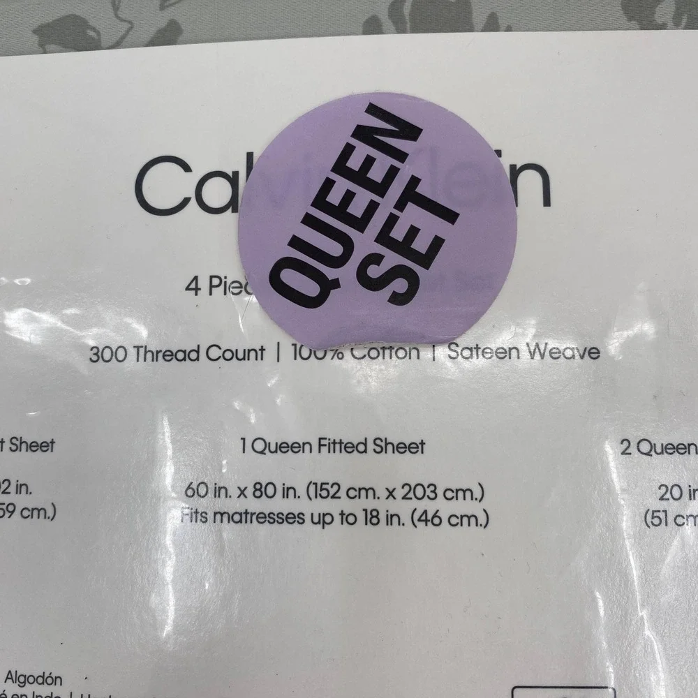Calvin Klein Sheet Set Queen Shadow Peony Green 300TC Cotton Sateen Floral 4pc